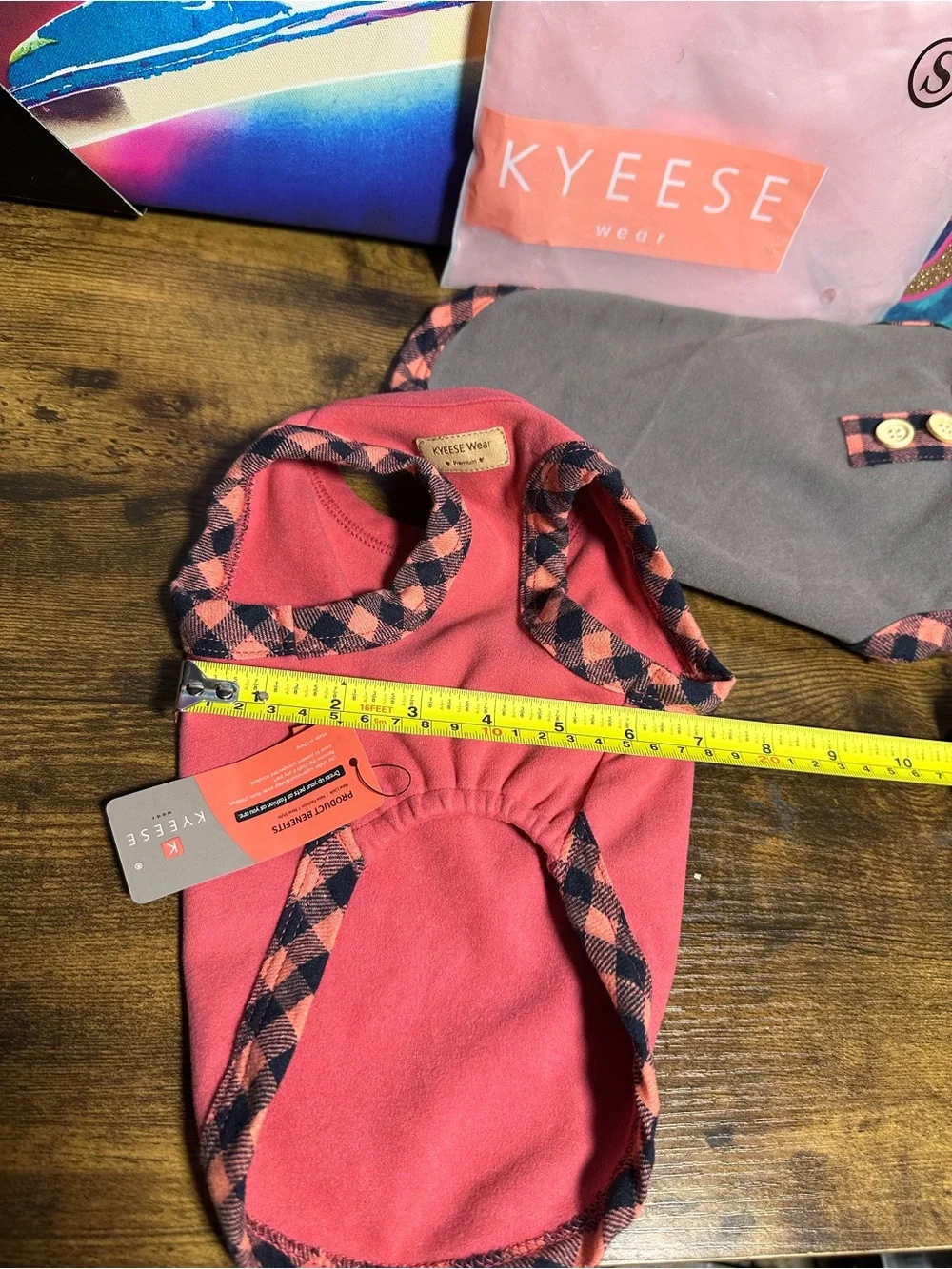 2pc KYEESE fleece dog sweaters featuring plaid trim and button details